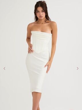 House of CB Off-White Strapless Corset Midi Dress